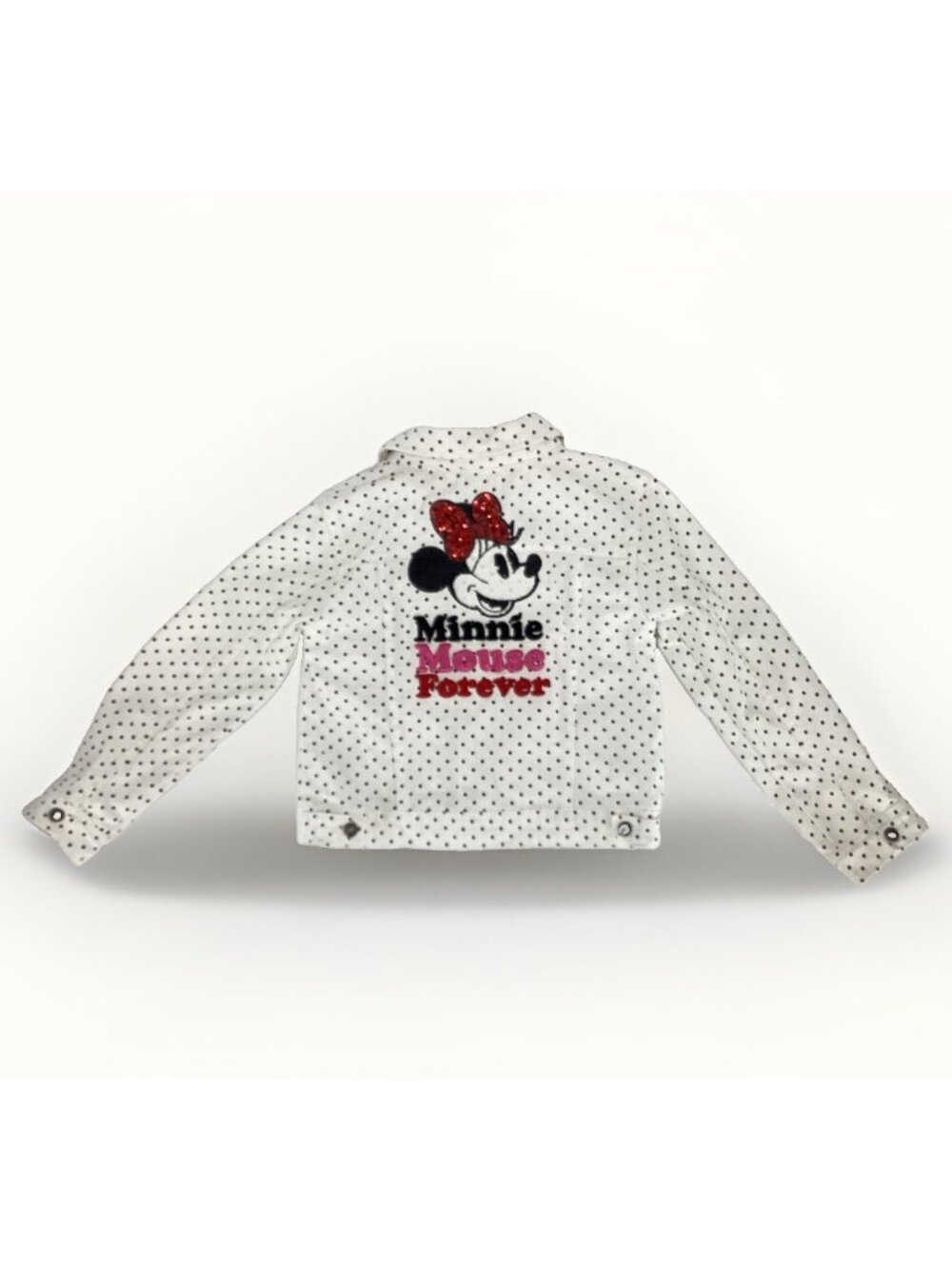 Disney Kids 6-7 Minnie Mouse Forever Polka Dot Denim Sequin Embroidered Jacket